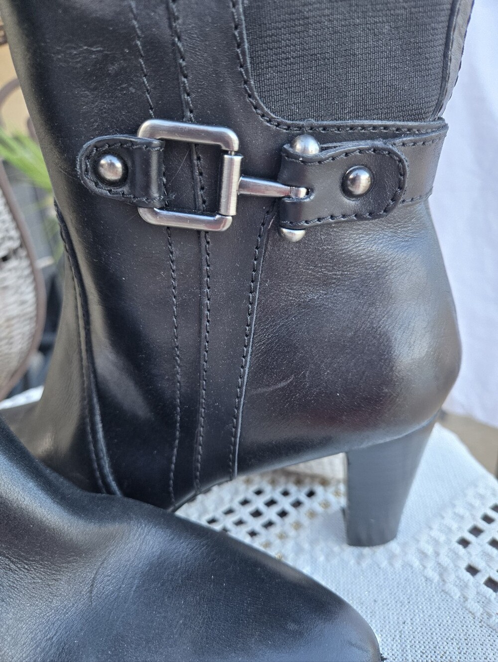 Anne Klein Black Knee-High Buckle Heeled Boots - Picture 5 of 14